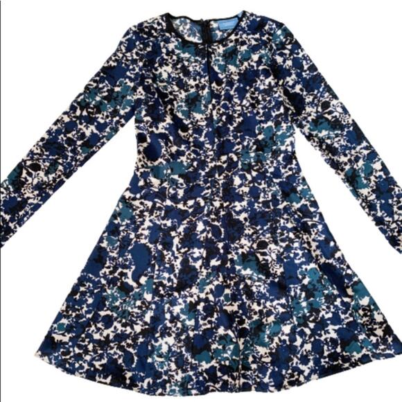 Simply Vera Wang Dress Blue Tan Floral A Line Long Sleeve Fit & Flare Size XS - Picture 7 of 14